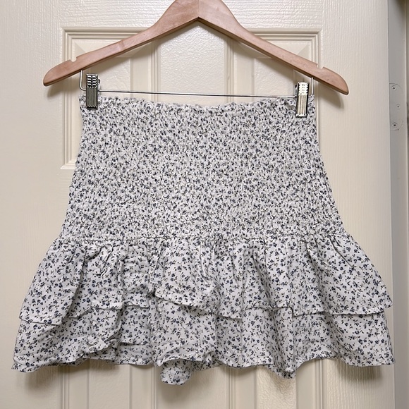 Garage Blue/Purple Floral Smocked Skirt | Colour: Blue/White |Size: Women’s US M - Picture 2 of 6